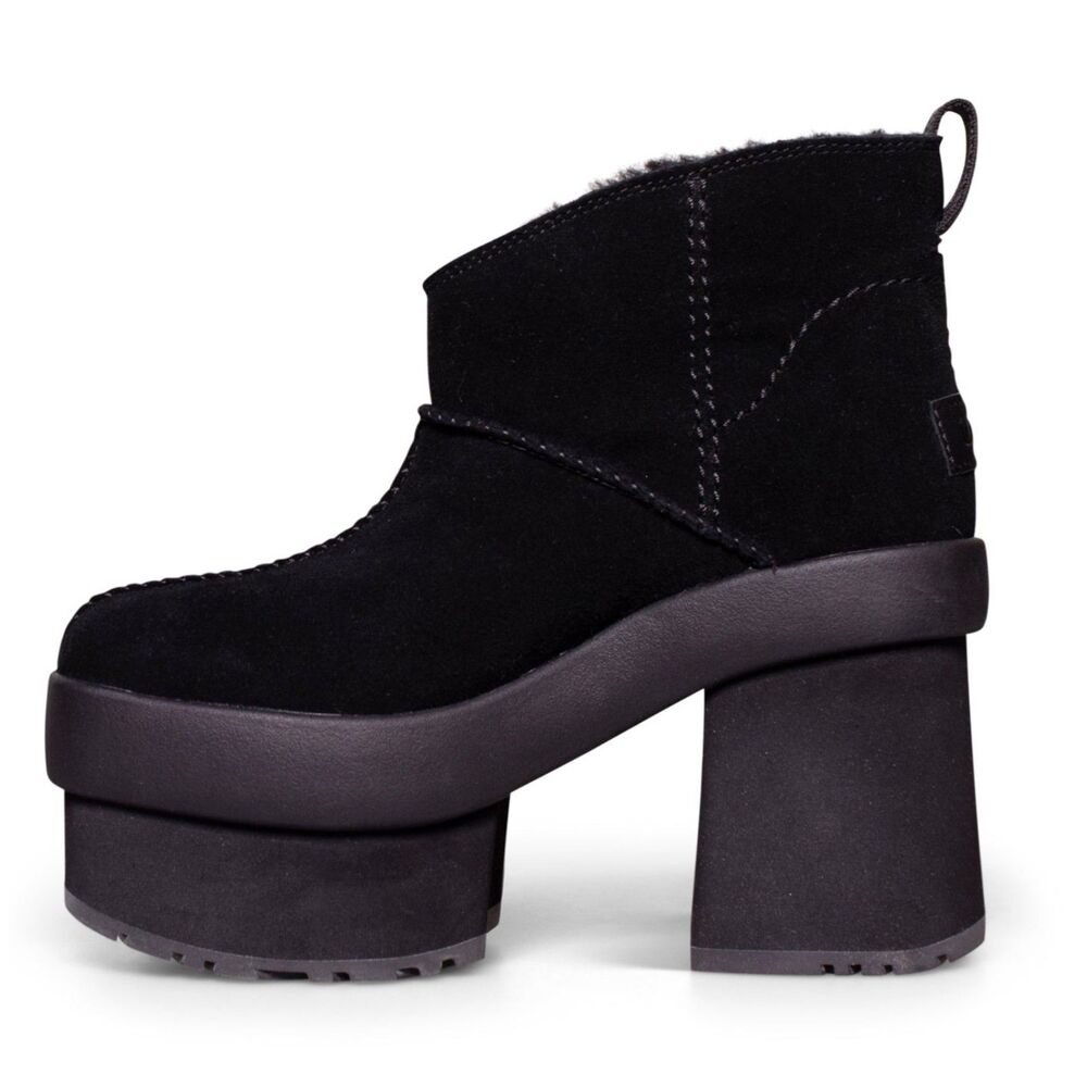 UGG Black Suede & Shearling New Heights Platform Mini Boots Women's Size 10 NIB - Picture 13 of 14